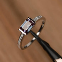 1.20 Ct Emerald Cut Alexandrite 925 Sterling Silver Solitaire W/Accents Engagement Ring