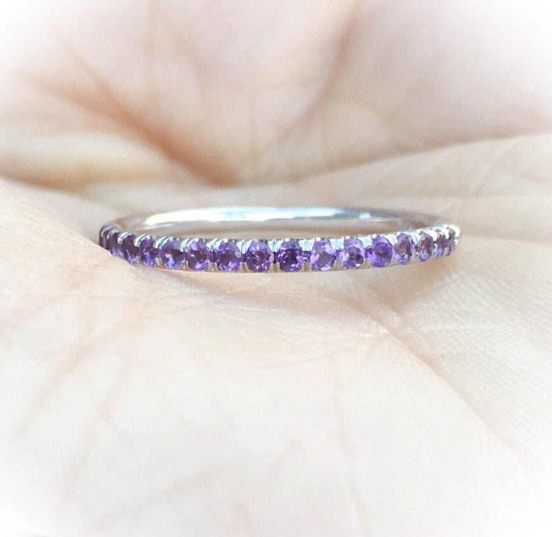 1 CT Round Cut Amethyst Diamond 925 Sterling Silver Half Eternity Band Ring