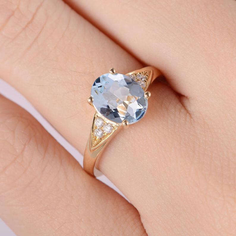 1.20 Ct Oval Cut Aquamarine 925 Sterling Silver Solitaire W/Accents Anniversary Gift Ring