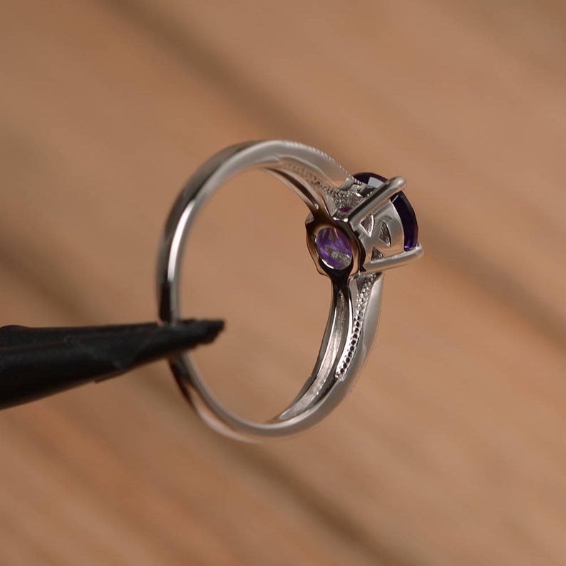 1.00 CT Round Cut Purple Amethyst 925 Sterling Silver Solitaire Promise Gift Ring