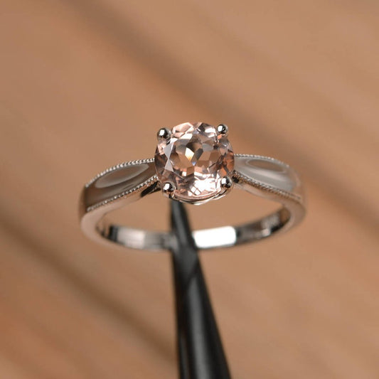 1.00 Ct Round Cut Peach Morganite 925 Sterling Silver Solitaire Anniversary Gift Ring