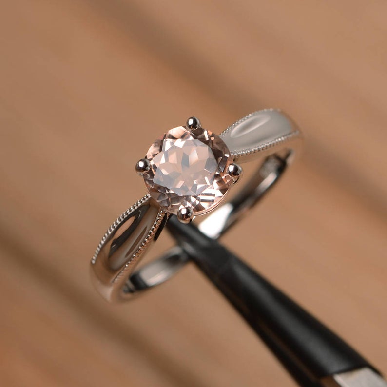1.00 Ct Round Cut Peach Morganite 925 Sterling Silver Solitaire Anniversary Gift Ring