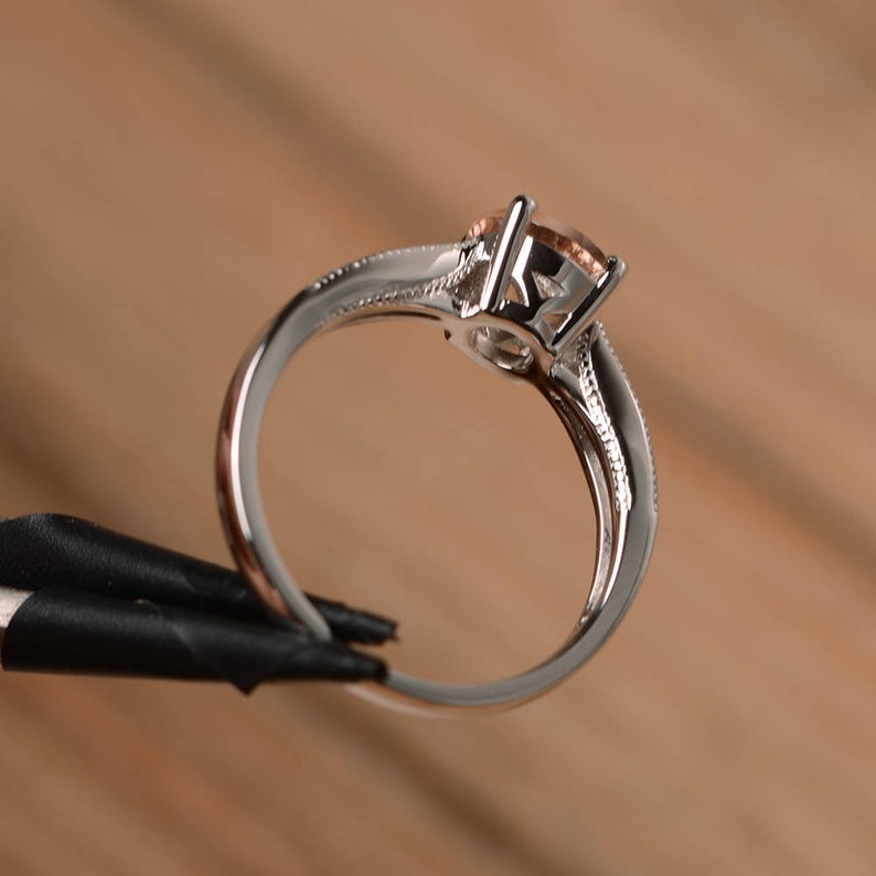 1.00 Ct Round Cut Peach Morganite 925 Sterling Silver Solitaire Anniversary Gift Ring
