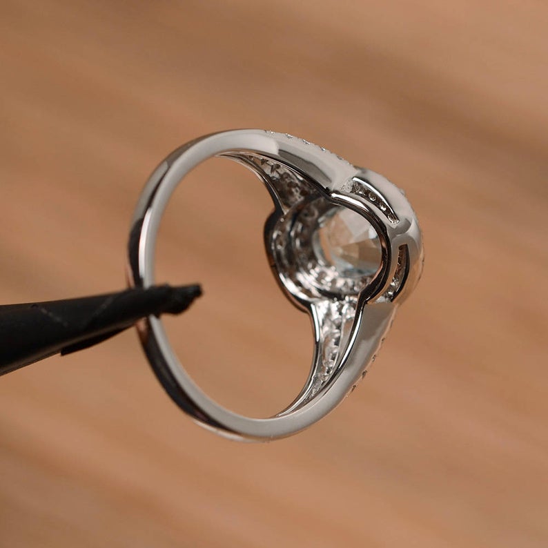 2 CT Oval Cut Aquamarine Diamond 925 Sterling Silver Double Halo March Birthstone Promise Ring