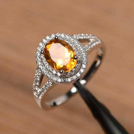 1 CT Oval Cut Citrine Diamond White Gold Over On 925 Sterling Silver Double Halo Wedding Ring