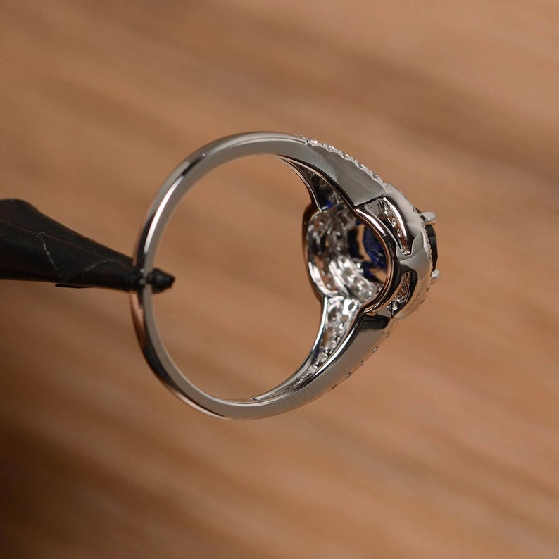 2.35 Ct Oval Cut Blue Sapphire 925 Sterling Silver Double Halo Wedding Ring - atjewels.in