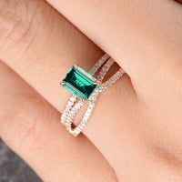 1 CT Emerald Cut Green Emerald Rose Gold Over On 925 Sterling Silver Wedding Bridal Ring Set