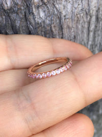 1.20 CT Round Cut Pink Sapphire Diamond Rose Gold Over On 925 Sterling Silver Full Eternity Wedding Band Ring