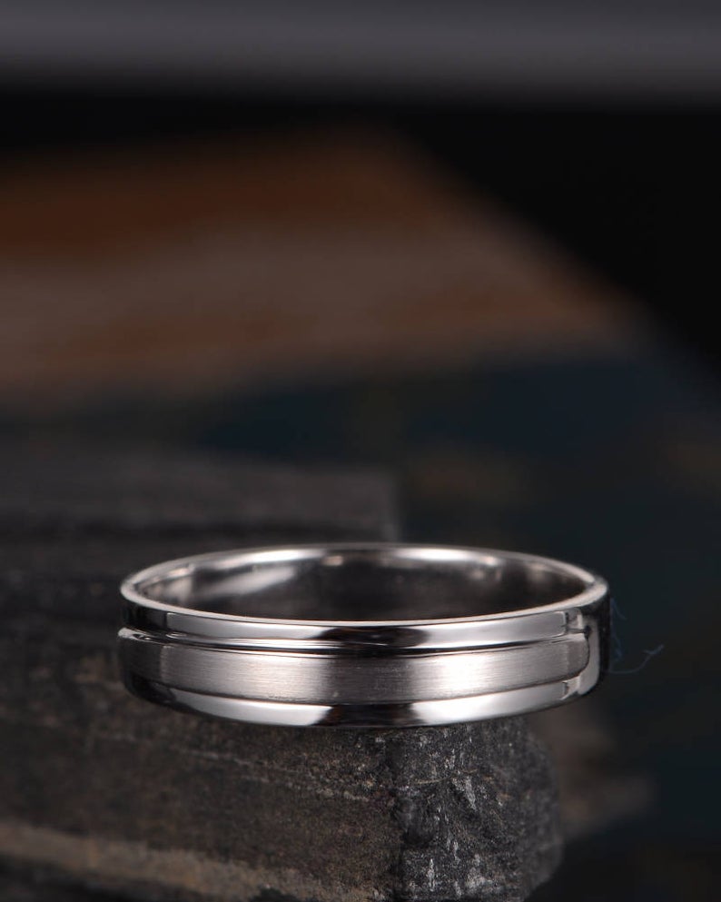 Men's Wedding Simple Plain Solid Band Ring White Gold Over On 925 Sterling Silver