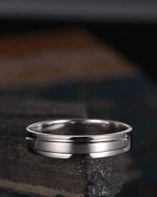 Men's Wedding Simple Plain Solid Band Ring White Gold Over On 925 Sterling Silver