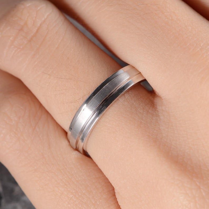 Men's Wedding Simple Plain Solid Band Ring White Gold Over On 925 Sterling Silver