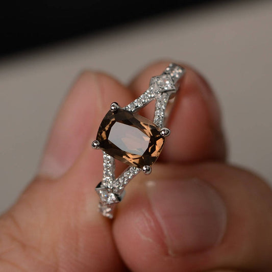 2.10 Ct Cushion Cut Smoky Quartz Solitaire W/Accents Anniversary Gift Ring In 925 Sterling Silver