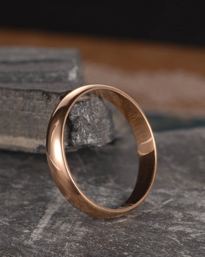 Rose Gold Over On 925 Sterling Silver Plain Simple Unisex Engagement Wedding Ring