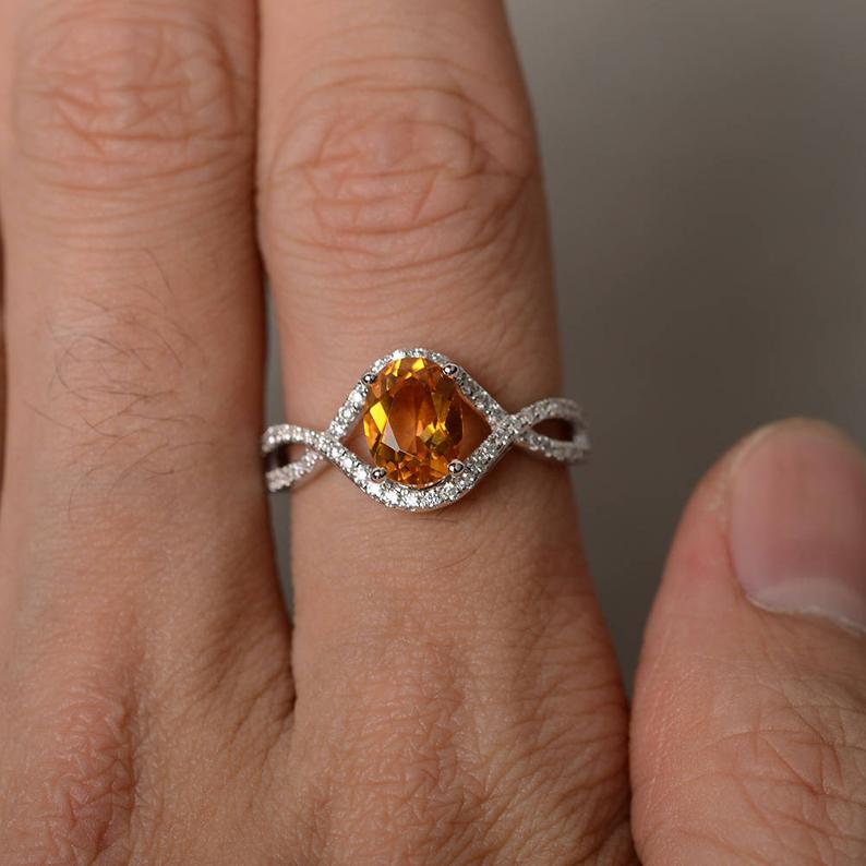 2.20 Ct Oval Cut Yellow Citrine Infinity Promise Ring In 925 Sterling silver