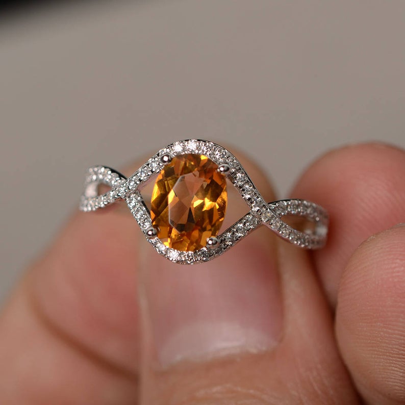 2.20 Ct Oval Cut Yellow Citrine Infinity Promise Ring In 925 Sterling silver