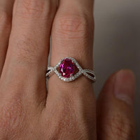 2.25 Ct Oval Cut Red Ruby 925 Sterling Silver Engagement Infinity Band Ring