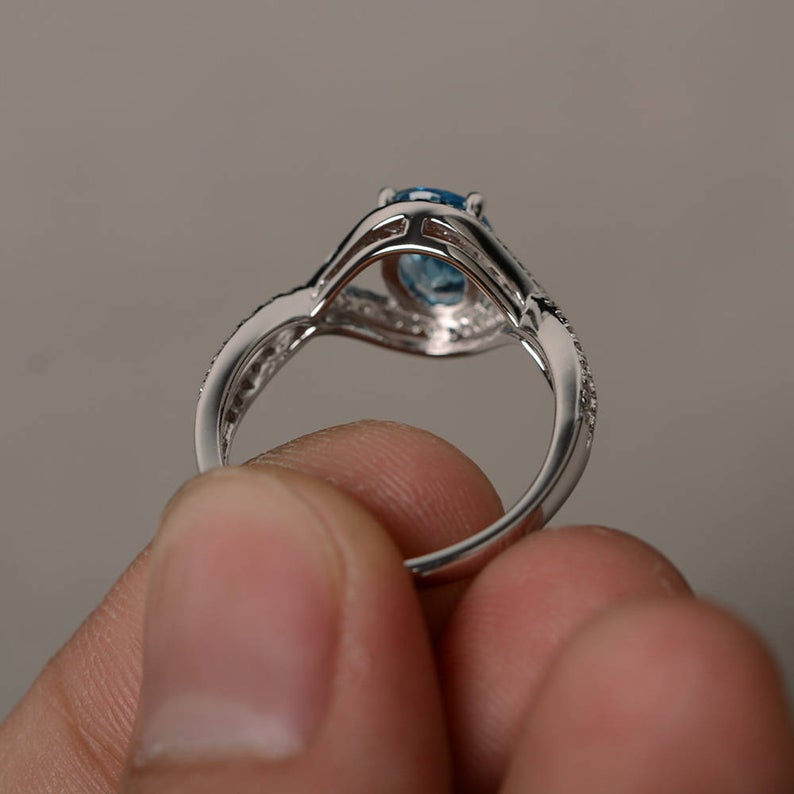 2.25 Ct Oval Cut Blue Topaz 925 Sterling Silver Infinity Engagement/Promise Ring