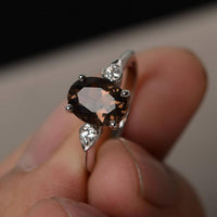1.20 Ct Oval Cut Smoky Quartz Three-Stone Promise Gift Ring In 925 Sterling Silver