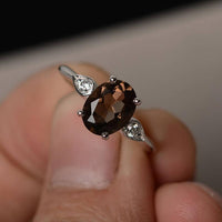 1.20 Ct Oval Cut Smoky Quartz Three-Stone Promise Gift Ring In 925 Sterling Silver