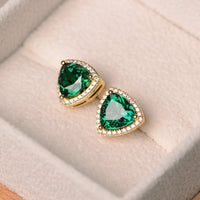 2.50 Ct Trillion Cut Green Emerald Yellow Gold Over On 925 Sterling Silver Halo Earrings
