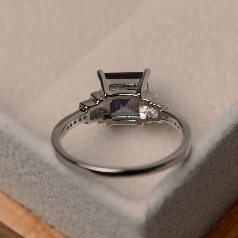 3.20 Ct Princess Cut Alexandrite White Gold Over On 925 Sterling Silver Engagement Ring