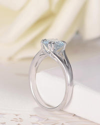 1 CT 925 Sterling Silver Blue Aquamarine Round Cut Solitaire Promise Women Ring