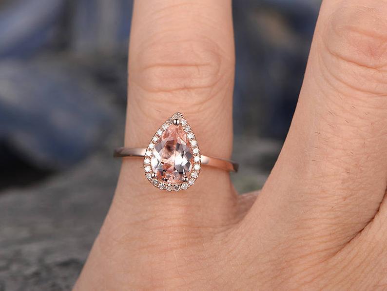 1.20 Ct Pear Cut Morganite Rose Gold Over 925 Sterling Silver Gorgeous Halo Engagement Ring