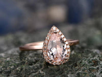 1.20 Ct Pear Cut Morganite Rose Gold Over 925 Sterling Silver Gorgeous Halo Engagement Ring