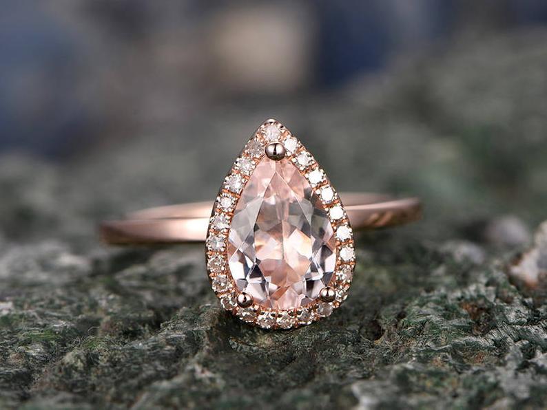 1.20 Ct Pear Cut Morganite Rose Gold Over 925 Sterling Silver Gorgeous Halo Engagement Ring