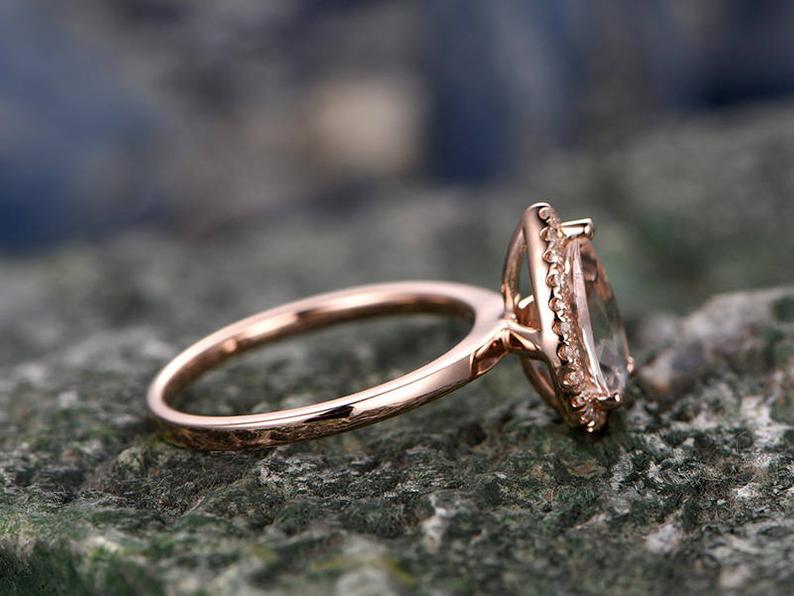 1.20 Ct Pear Cut Morganite Rose Gold Over 925 Sterling Silver Gorgeous Halo Engagement Ring