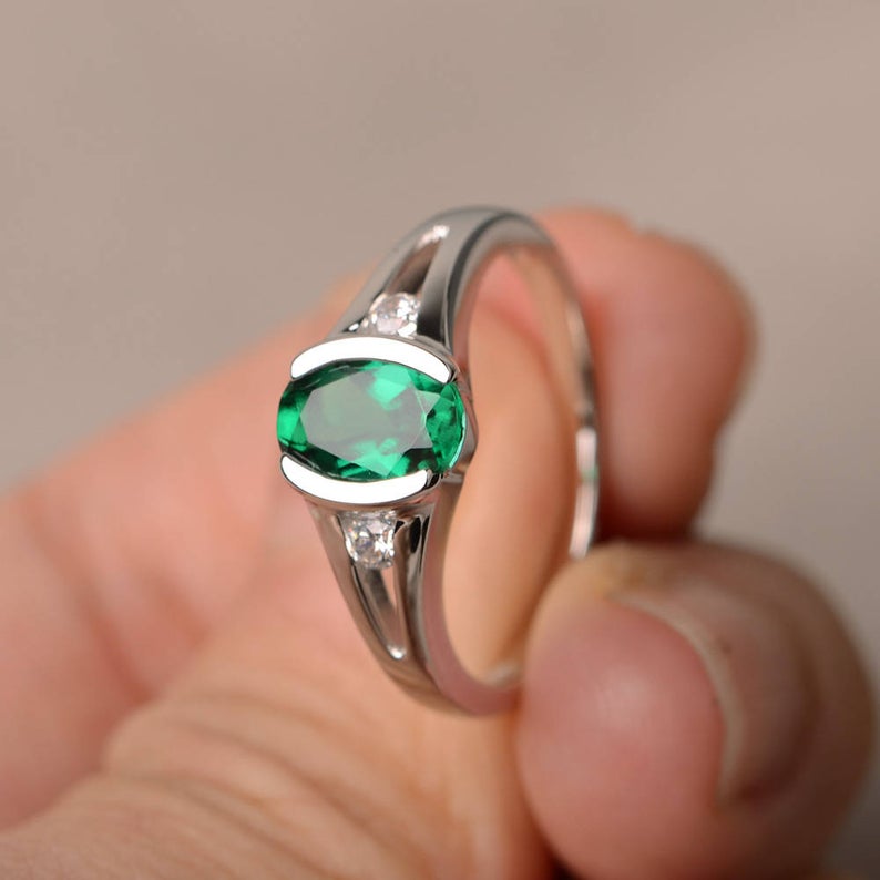 Ct Oval Cut Green Emerald Bezel Set May Birthstone Ring In 925 Sterling Silver