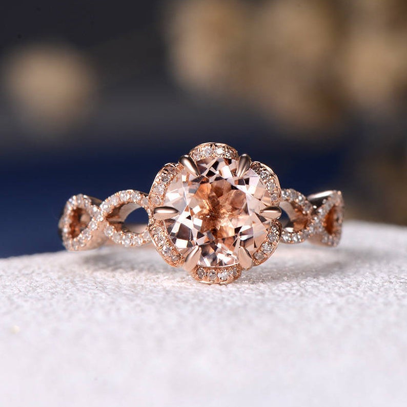 1 CT Round Cut Morganite Diamond Rose Gold Over On 925 Sterling Silver Flower Shaped Wedding Women Infinity Ring