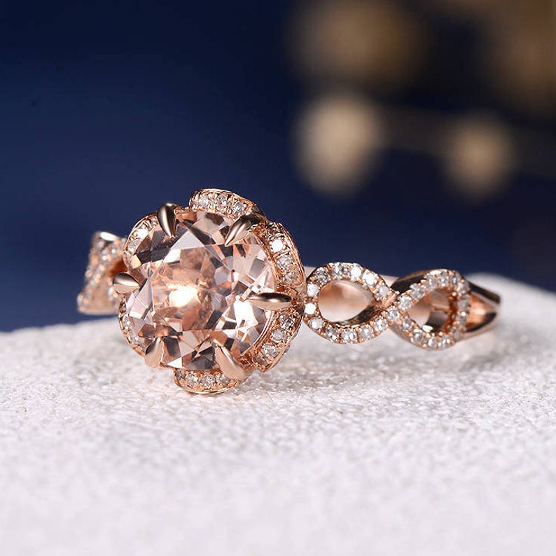 1 CT Round Cut Morganite Diamond Rose Gold Over On 925 Sterling Silver Flower Shaped Wedding Women Infinity Ring