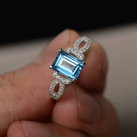 2.25 Ct Emerald Cut Blue Topaz Solitaire W/Accents Engagement Ring In 925 Sterling Silver
