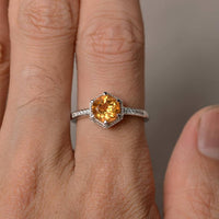 1.25 Ct Round Cut Yellow Citrine & White CZ Solitaire W/Accents Ring In 925 Sterling Silver