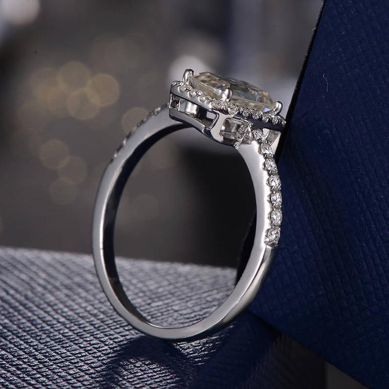1 CT Emerald Cut Diamond White Gold Over On 925 Sterling Silver Halo Anniversary Ring