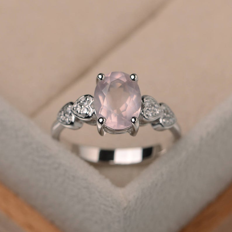 1.25 Ct Oval Cut Rose Quartz Solitaire W/Accents Proposal Ring In 925 Sterling Silver