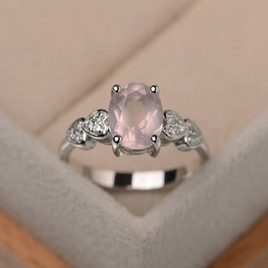 1.25 Ct Oval Cut Rose Quartz Solitaire W/Accents Proposal Ring In 925 Sterling Silver