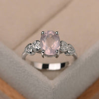 1.25 Ct Oval Cut Rose Quartz Solitaire W/Accents Proposal Ring In 925 Sterling Silver