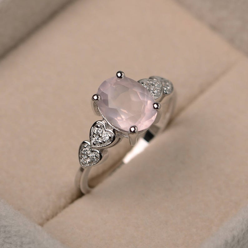 1.25 Ct Oval Cut Rose Quartz Solitaire W/Accents Proposal Ring In 925 Sterling Silver