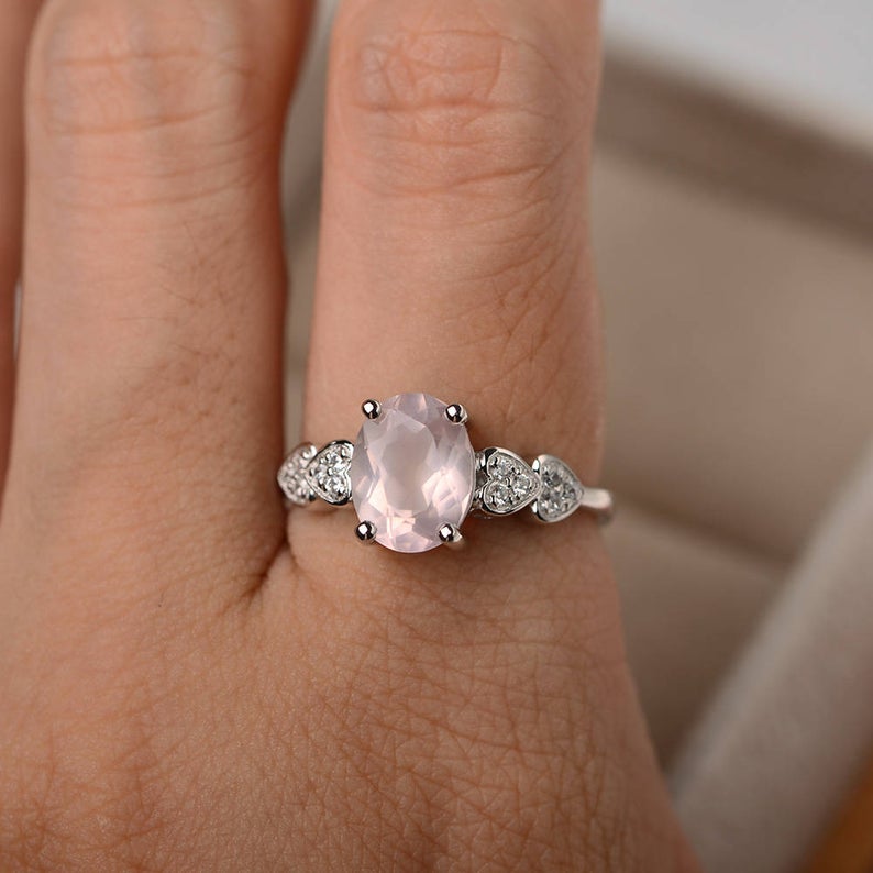 1.25 Ct Oval Cut Rose Quartz Solitaire W/Accents Proposal Ring In 925 Sterling Silver