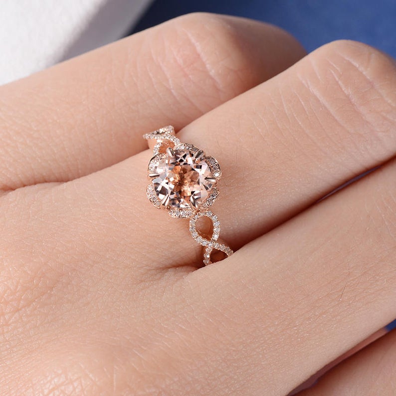 1 CT Round Cut Morganite Diamond Rose Gold Over On 925 Sterling Silver Flower Shaped Wedding Women Infinity Ring