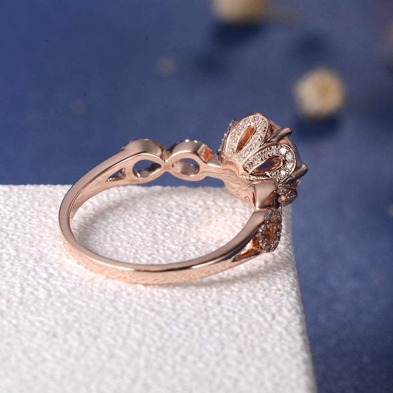 1 CT Round Cut Morganite Diamond Rose Gold Over On 925 Sterling Silver Flower Shaped Wedding Women Infinity Ring