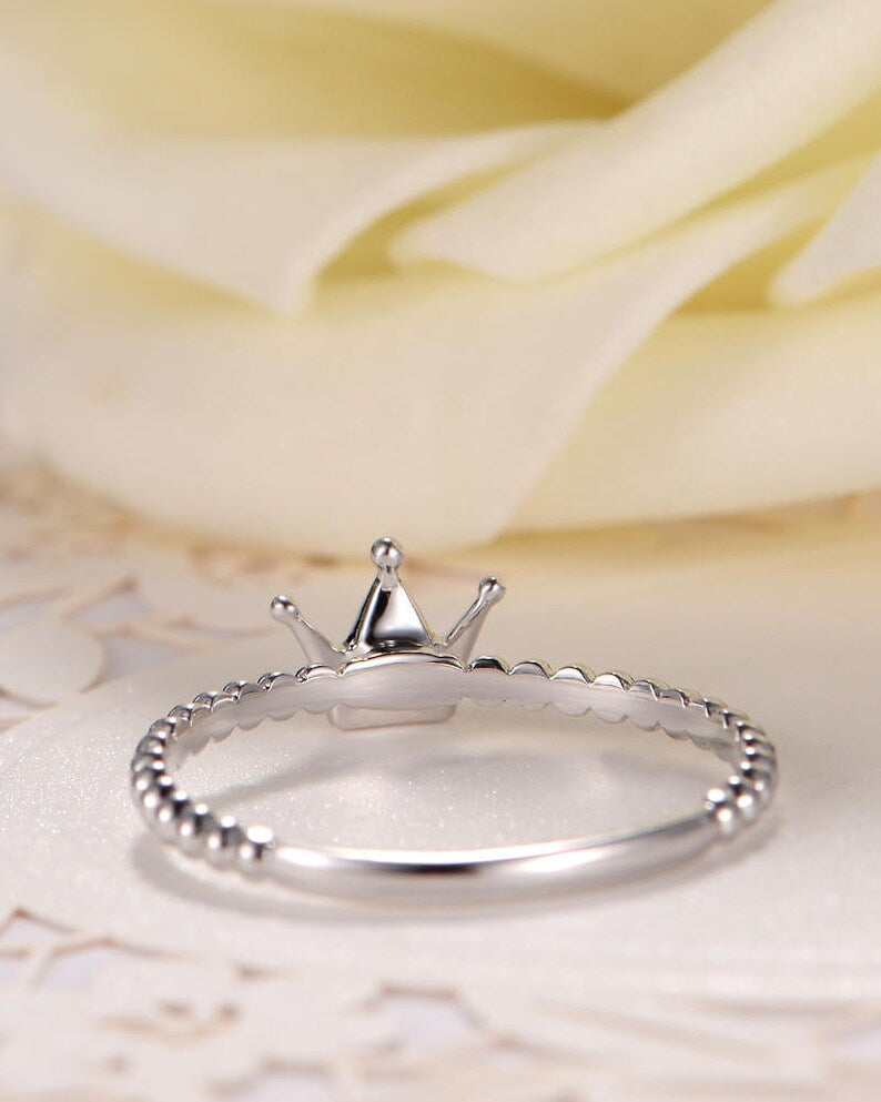 0.25 CT Round Cut Diamond White Gold Over  On 925 Sterling Silver Crown Ring