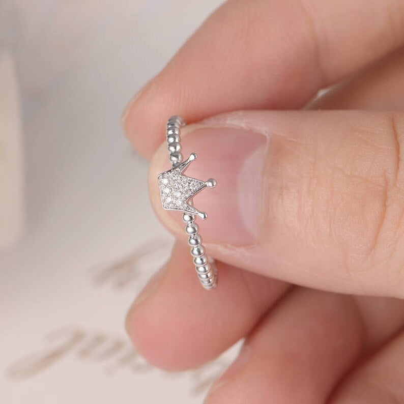 0.25 CT Round Cut Diamond White Gold Over  On 925 Sterling Silver Crown Ring