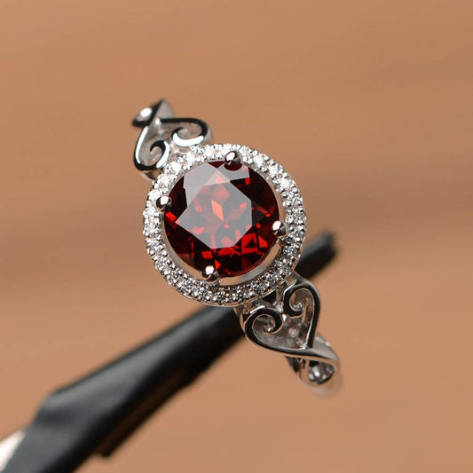 1.20 Ct Round Cut Red Garnet January Birthstone Halo Ring In 925 Sterling Silver