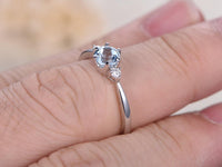 1.00 Ct Round Cut Aquamarine & White CZ Three-Stone Promise Ring In 925 Sterling Silver