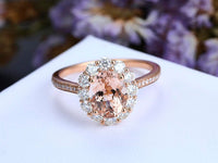 1 CT Oval Cut Morganite Rose Gold Over On 925 Sterling Silver Halo Anniversary Ring