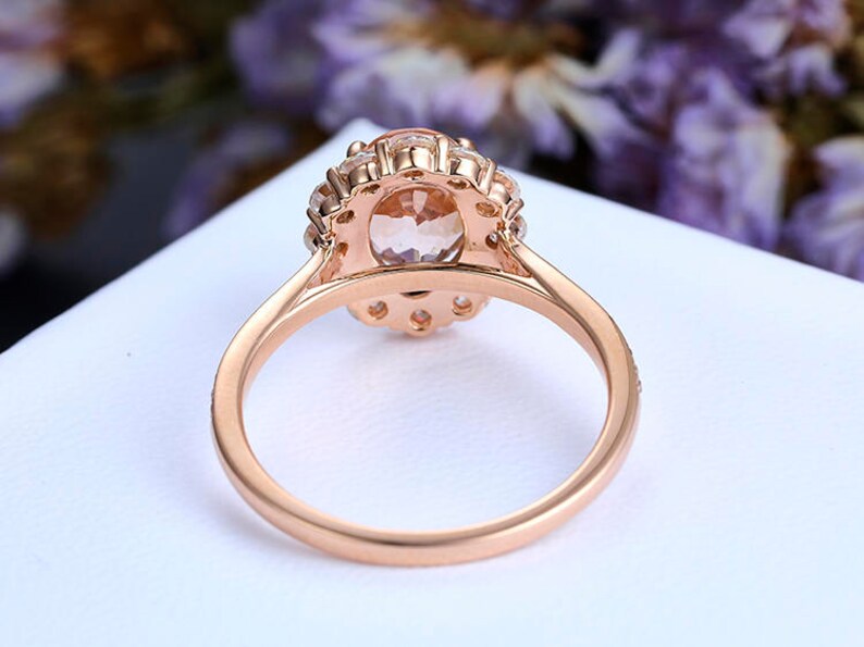 1 CT Oval Cut Morganite Rose Gold Over On 925 Sterling Silver Halo Anniversary Ring