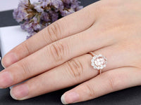 1 CT Oval Cut Morganite Rose Gold Over On 925 Sterling Silver Halo Anniversary Ring